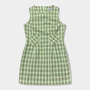 Vtg 90s 00s Y2K Grunge Mod Clueless Preppy Grn Tartan Plaid Pocket Mini Dress S